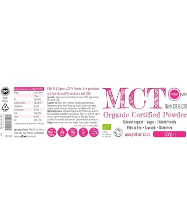 PINK SUN Organic MCT Oil Powder 500g C8 and C10 with Acacia Fiber - Keto Diet Support - Vegan & Gluten Free - Buy Online on GoSupps.com
