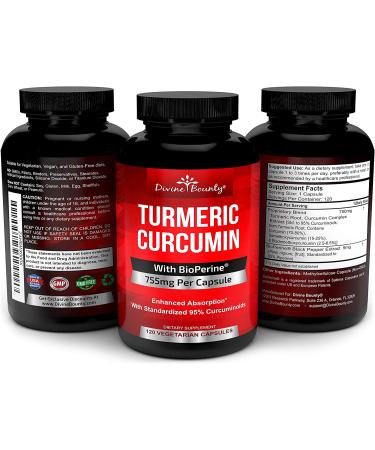 Turmeric Curcumin with BioPerine Black Pepper Extract | 755mg/Capsule 120 Veg Capsules | GMO Free & Standardized to 95% Curcuminoids - Buy Online on GoSupps.com