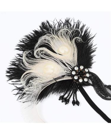 Art Deco 1920s Flapper Headband with Feather, Gatsby Costume Peacock Hair Accessory - Style 63 - Buy Online on GoSupps.com