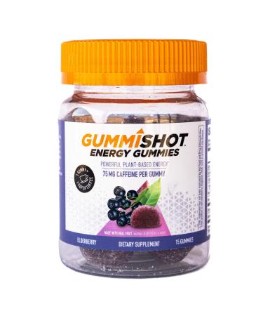 GummiShot Energy Gummies 1125 mg of Plant-Based Caffeine Chews per Bottle Long Lasting Energy Boosters Elderberry (15ct) Elderberry 15 Count (Pack of 1)