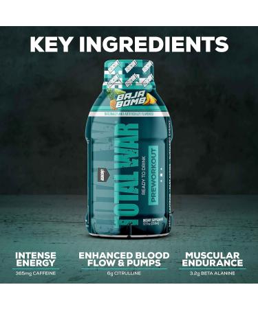 REDCON1 Total War Ready to Drink Preworkout Strawberry Kiwi - 350mg of Fast Acting RTD Caffeine - Beta Alanine + Citrulline Malate for Increased Pump - Keto Friendly Workout Drink (12 Servings) - Buy Online on GoSupps.com