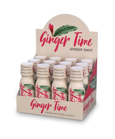 Ginger Time Ginger Shots - Ginger with Citrus & Honey | Non-GMO | No Preservatives or Artificial Flavors/Colors/Sweeteners | B Vitamins | No Need for Refrigeration (12 Pack) 2.5 Fl Oz (Pack of 12)