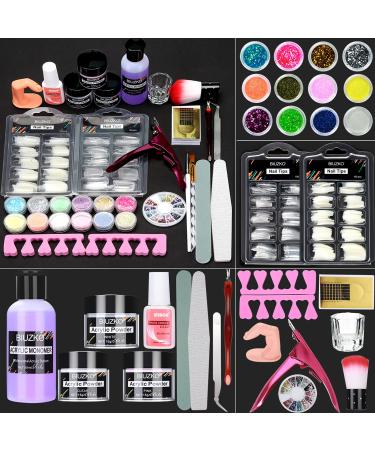 Acrylic Nail Kit Acrylic Powder and Liquid Set, Full Nail Kit Set Professional Acrylic with Everything, DIY Acrylic Nail Kit with Monomer Practice Finger Brush Tips for Beginners