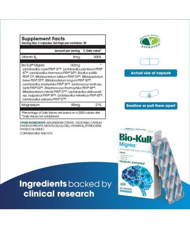 Bio-Kult Migr Advanced MultiStrain Probiotics with Magnesium Citrate & Vitamin B6 - 60 Count - Buy Online on GoSupps.com
