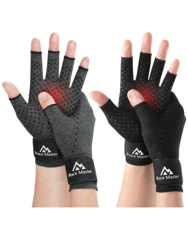 Brace Master 2 Pairs Arthritis Compression Gloves for Women and Men Rheumatoid Osteoarthritis Carpal Tunnel Pain Anti-Slip Glue dot Gloves for Work Large