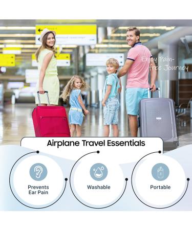 Pressure Equalizing Ear Plugs - 2 Pairs for Airplane Travel 25dB Noise Reduction Reusable Silicone for Adults & Kids 12+ Fits All Ear Canals - Blue - Buy Online on GoSupps.com