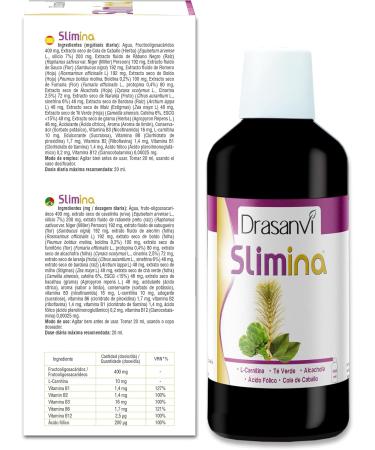  Drasanvi DRASANVI Slimina | Fortified plant extracts with L-carnitine fiber and vitamins | Horsetail + artichoke + green tea | Helps eliminate fluids and supports a healthy metabolism | 500 ml - Buy Online on GoSupps.com