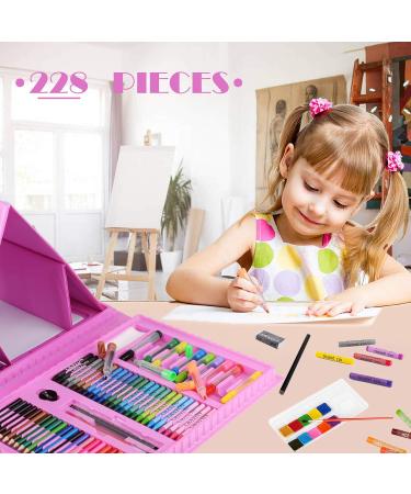 KINSPORY Art Supplies 228 Pack with Double-Side Trifold Easel - Creative Drawing and Coloring Kit for Beginners and Kids - Pink 228PC - Buy Online on GoSupps.com