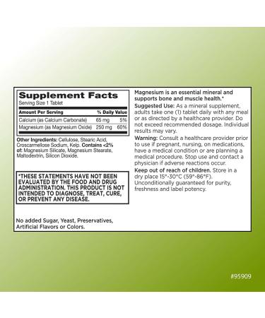 Quality Choice Magnesium Oxide 250 mg Tablets - Gluten Free Dietary Mineral Supplement - 100 Count Bottle for Muscle, Heart, Bone, and Nerve Health Support - Buy Online on GoSupps.com