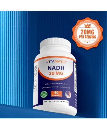 Vitamatic NADH 20mg with D-Ribose & CoQ10 60 Capsules B-Nicotinamide Adenine Dinucleotide Non-GMO Gluten Free 60 Count (Pack of 1) - Buy Online on GoSupps.com