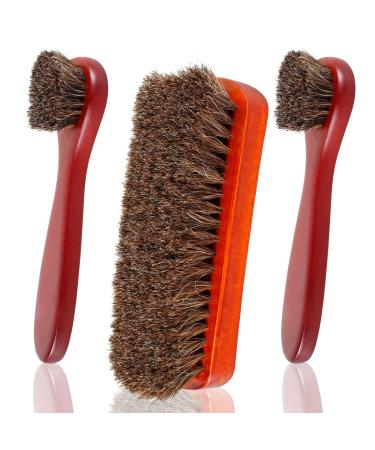 Shoe Brush Set 3Pcs Horsehair Shoes Brush Kit Leather Shoes Polish Brushes with Long Handle Soft Horsehair Boots Care Brushes Horsehair Cleaning Brush Set for Shoes Boots Bags Car Seat