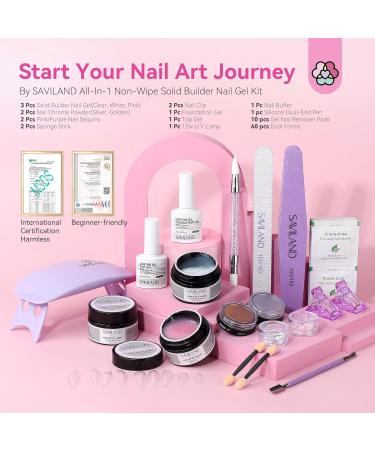 SAVILAND Solid Builder Nail Gel Kit for Beginners - 3 Colors Non-Sticky 3D Gel UV Lamp Chrome Powders & Nail Sequins for Stunning Nail Art & Extensions - Buy Online on GoSupps.com