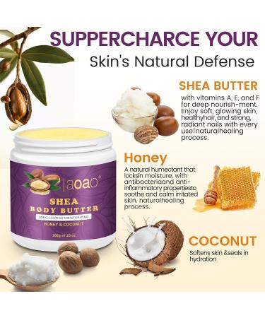 AOAO Shea Body Butter for Stretch Marks Pregnancy with Honey & Coconut - Shea Butter Body Balm & Body Butter for Pregnant Women - Hypoallergenic Nourishing Body Moisturizer (Shea Butter) - Buy Online on GoSupps.com