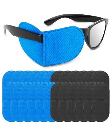24Pcs Eye Patches for Glasses Reusable Medical Eye Patch for Adult Kids Left Right Eye Eyepatch for Glasses Treat Lazy Eye Amblyopia Strabismus for Left & Right Eyes (Black&Blue)