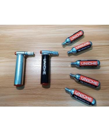 UNICHE Pro CO2 Inflator with Cartridge Storage Canister | Fits Presta and Schrader Valve | Bicycle CO2 Pump for Road and Mountain Bikes - Silver - Buy Online on GoSupps.com