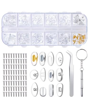 Eyeglass Nose Pads Glasses Repair Kit with 80 Screws Tweezers Small Screwdriver for Glasses 12 Styles 60 Pairs