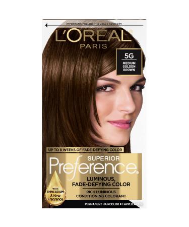 L'Oreal Paris Superior Preference Fade-Defying + Shine Permanent Hair Color  5G Medium Golden Brown  Pack of 1  Hair Dye