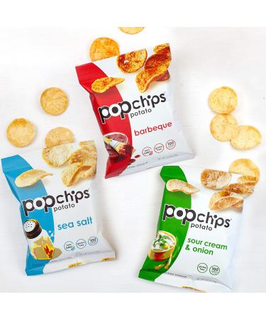Popchips Potato Chips Variety Pack - Sea Salt, BBQ, Sour Cream & Onion - 30 Single Serve Bags (0.8 oz Each) - Buy Online on GoSupps.com