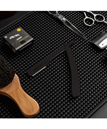 Premium Stainless Steel Barber Straight Razor Kit - Matte Black + 10 Derby Blades - Buy Online on GoSupps.com