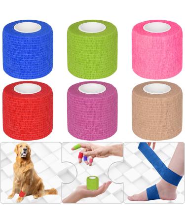 Twavang 6 Pack 2 Inches Self Adhesive Bandage Wrap Breathable Cohesive Bandage Elastic Tape for Pets, Athletic, Sports, Wrist, Knee, Ankle(5 Yards Per Roll, Mixed Colors)