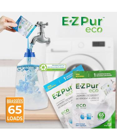 Environmentally Friendly Laundry Detergent Starter Kit 130 Loads - Includes Two 40g Refills Unscented and Empty Jug Add Water to Refills to Make 3.6L Liquid - EZ Pur Eco. - Buy Online on GoSupps.com