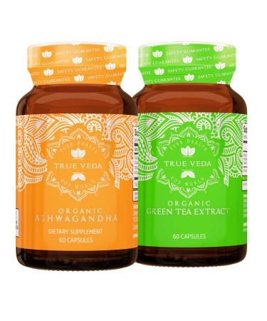 True Veda Calm Energy Bundle | USDA Organic | Multi-Award-Winning | Organic Ashwagandha KSM-66 + Organic Green Tea Capsules