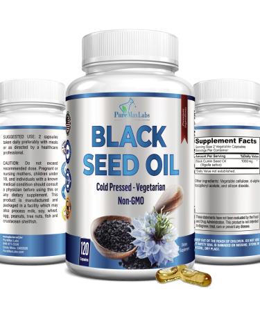 Cold Pressed Black Seed Oil - 120 Capsules, Premium Nigella Sativa Pure Black Cumin Seed Oil with Vitamin E, for Hair, Skin & Immune Health - Non-GMO 120 Capsules