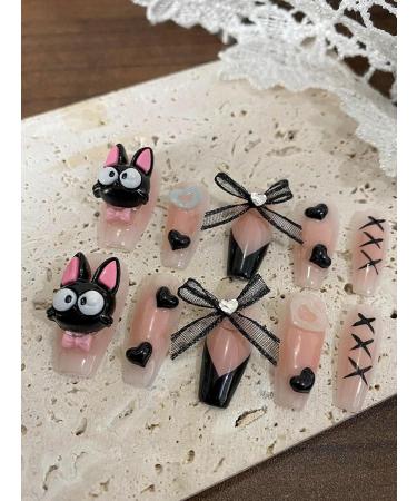10pcs Sweet Cat Press on Nails Cute Cat Fake Nails Long Coffin Nails Spring Trendy Reusable Nails Cat Eye Nails Handmade Press-on Nails Fake Nails For Women Girl - Buy Online on GoSupps.com