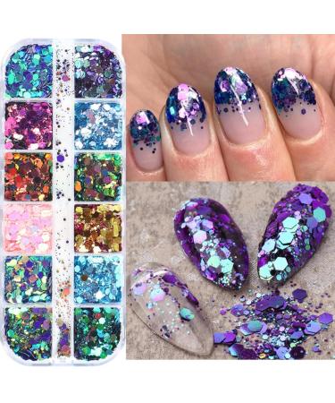 Shop GZSYY Nail Art Sequins - 12 Colors of Sparkly Glitter Powder for Stunning Nail Designs - Buy Online on GoSupps.com