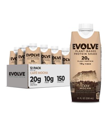 Evolve Plant Based Protein Shake Caf Mocha 20g Vegan Protein Dairy Free No Artificial Sweeteners Non-GMO 10g Fiber 11oz (12 Pack) (Formula May Vary) Carton Mocha 11.2 Fl Oz (Pack of 12)