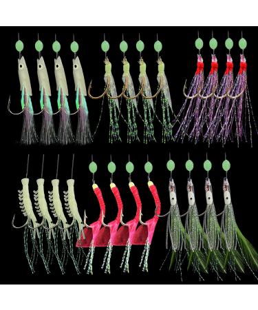Skipaelf Luminous Sabiki Rig Set - 20 Pack | Surf Fishing Bait Rigs with Sharp Hooks and Shrimp Lure - Buy Online on GoSupps.com