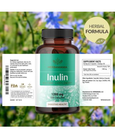 HERBAMAMA Inulin Powder Capsules 1200mg - Digestive Support & Gut Cleanse with Inulin Prebiotic Fiber - Vegan Non-GMO Chicory Root Powder Supplement (Pack of 2) - Buy Online on GoSupps.com