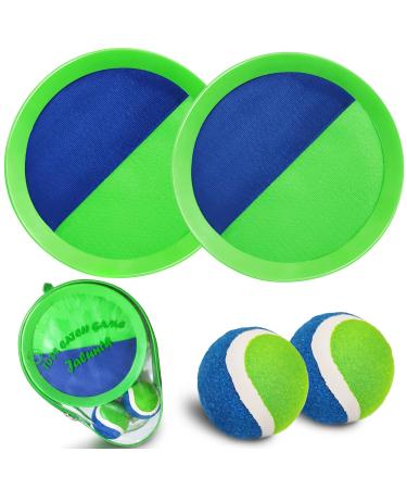 Jalunth Ball Catch Set Games Toss Paddle - Beach Toys Back Yard Outdoor Lawn Backyard Throw Sticky Set Age 3 4 5 6 7 8 9 10 11 12 Years Old Boys Girls Kids Adults Family Outside Easter Gifts Green