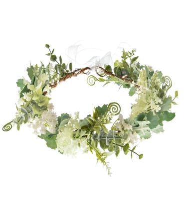 Flower wreath hair flower wreath artificial flowers crown bride headpiece greenery crown hair ripe flowers for wedding ceremony party festival a-green pine CONE