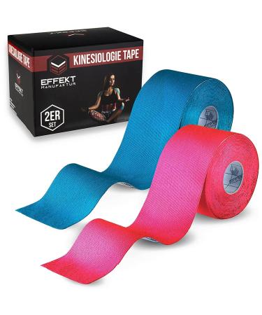 Effekt Kinesiology Tape Waterproof (5 m x 5 cm) 2 Rolls - Elastic Physio Tape for Muscle Support and Injury Recovery Medical Tape Sports Tape Strapping Durable Kinesthetic Tape (Blue + Pink) Light Blue + Pink 2 Rolls