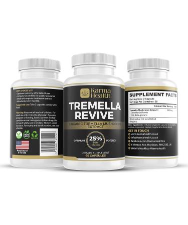 KARMA HEALTH Tremella Mushroom Extract Capsules - Organic Skin & Immunity Supplement with 25% Beta Glucan - Vegan & GMO Free - Buy Online on GoSupps.com