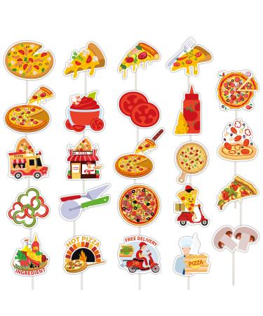Pizza Dessert Cupcake Toppers Party Decoration Pizza Paper Straw Decor Party Supplies Favors Pizza Baby Shower or Birthday Party Decorations- Set of 24