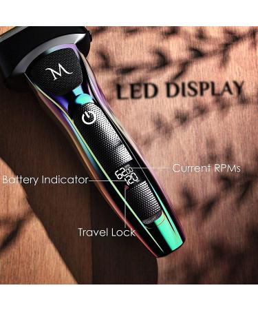 Memorism Men's Grooming Kit - Foil Shaver, Body Hair & Beard Trimmer - Rechargeable with LED Display - Blizz GS5 - Purple-Green Gradient - Buy Online on GoSupps.com