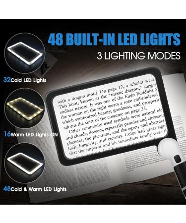 Smlirop 48 LED 5X Magnifier Cool and Warm 3-Mode Switching - Ideal for Low Vision Observation Aids and Elderly Readers - Reduces Eyestrain for a Comfortable Reading Experience (Lens 7.5 * 4.4 in) - Buy Online on GoSupps.com
