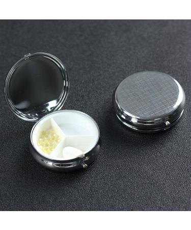 Gold Blue White Round Pill Box - 3 Compartment Mini Travel Medicine Organizer | Portable Vitamin Holder - Buy Online on GoSupps.com