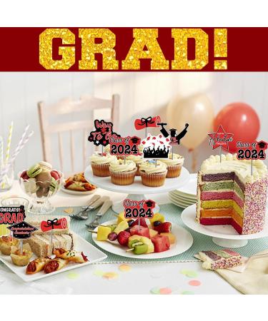 48pcs Graduation Cupcake Toppers Red Grad Cap Diploma Cupcake Toppers Supplies for Graduation Class of 2024 Party Decorations 8 designs - Buy Online on GoSupps.com