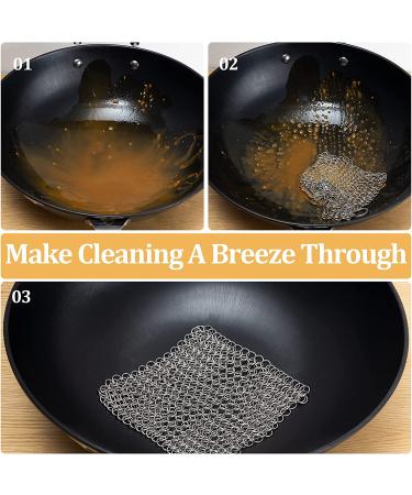 Amagabeli Cast Iron Cleaner 8x6 Rectangle Metal Scrubber | 316 Premium Stainless Steel Chainmail Scrubber for Cast Iron Pans CS03 - Buy Online on GoSupps.com