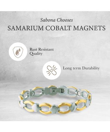 Sabona Ladies Casual Classic Magnetic Link Bracelet - Gold/Silver - Large/X-Large - 8.0 - Buy Online on GoSupps.com