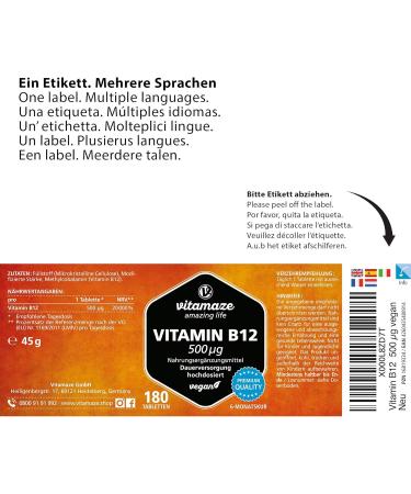 High-Dose Vegan Vitamin B12 Methylcobalamin 500 mcg - 180 Tablets for 6 Months | Pure Natural Supplements - Buy Online on GoSupps.com