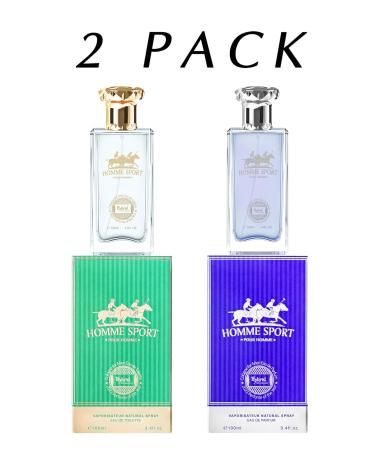 Hybrid & Company Men's 2 Pcs Scent Spray Pour Homme Eau De Toilette Natural Spray HOMME SPORT POUR HOMME HOMME SPORT 3.4 Fl Oz (Pack of 2) - Buy Online on GoSupps.com