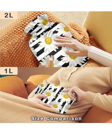 NAANLE Striped Daisies Hot Water Bottle with Lid - 1L for Menstrual Cramps Relief & Heat Therapy | Transparent Design - Buy Online on GoSupps.com