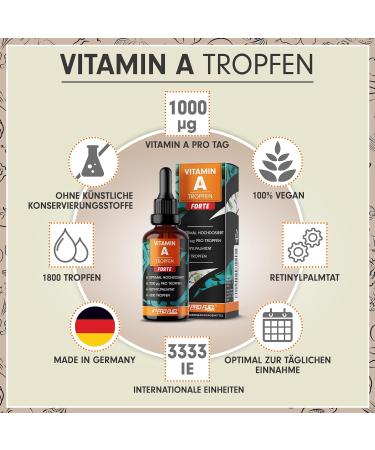 Vitamin A Drop Forte - 1000 g per Drop | 3600 Drops | High-Dose Bioavailable 100% Vegan No Additives - Certified Quality - Buy Online on GoSupps.com