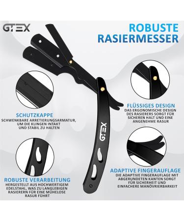 GTEX Razor Set - 100 Premium Blades Leather Bag 2 Men's Razors (Black & Silver) - Straight Razor Shavette & Ustura Beard Knife - Buy Online on GoSupps.com