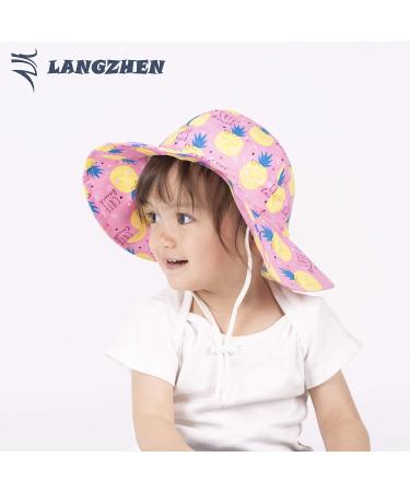 LANGZHEN Baby Girls Sun Protection Hat with Chin Strap | Adjustable Toddler Kids Wide Brim Play Hat | Pineapple Design | 6-12 Months - Buy Online on GoSupps.com