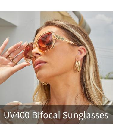 Shop JM Bifocal Reading Sunglasses for Women - Oversized Square UV400 Protection - Stylish Outdoor Sun Readers +2.5 Lens - Buy Online on GoSupps.com